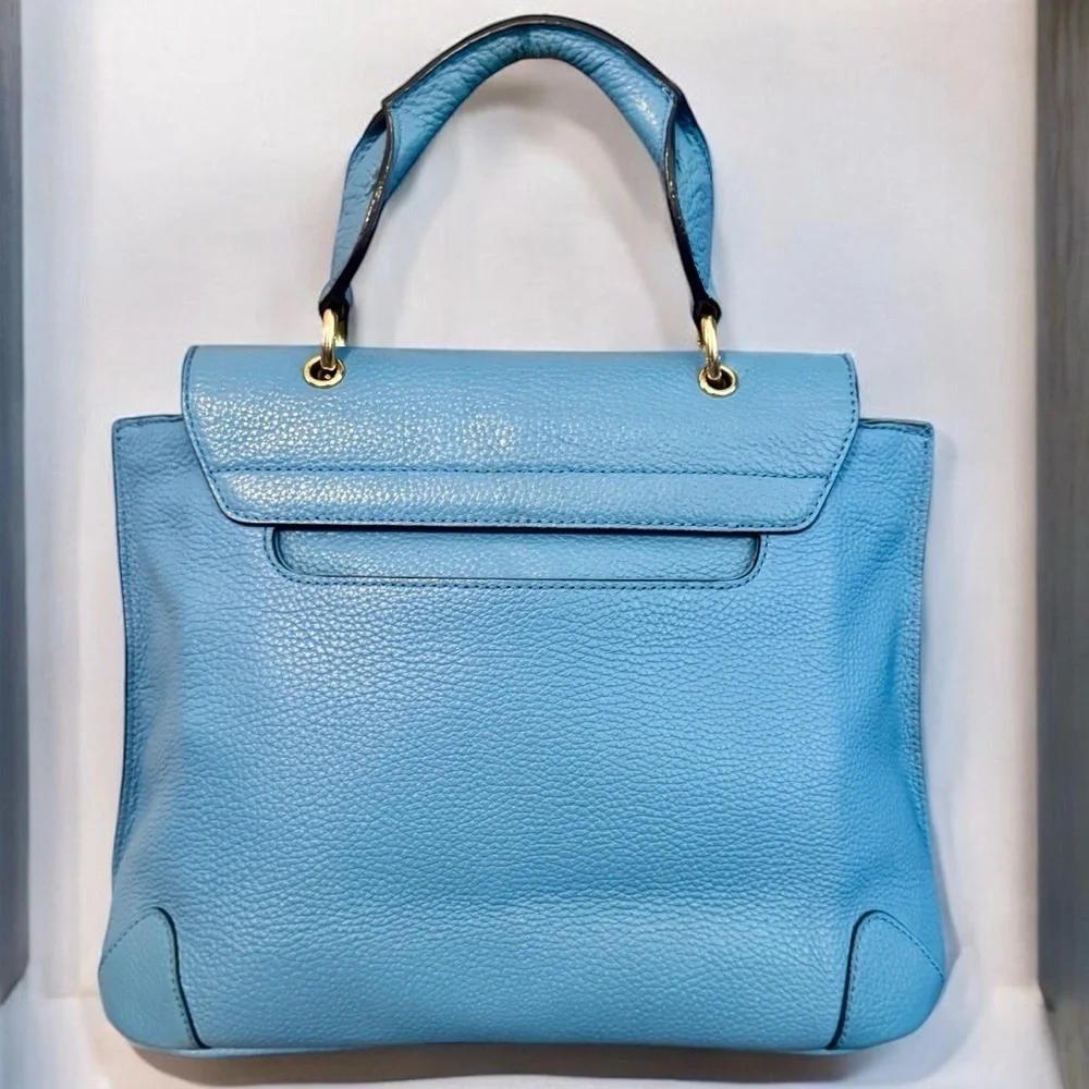 MCM Light Blue Leather First Lady Top Handle Satchel Crossbody Bag